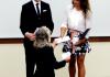 Sam and Katie receiving Lufthansa awards from Prof. Sabine Wilke
