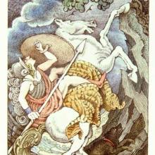 The image is from Maurice Sendak's illustration of Penthesilea.